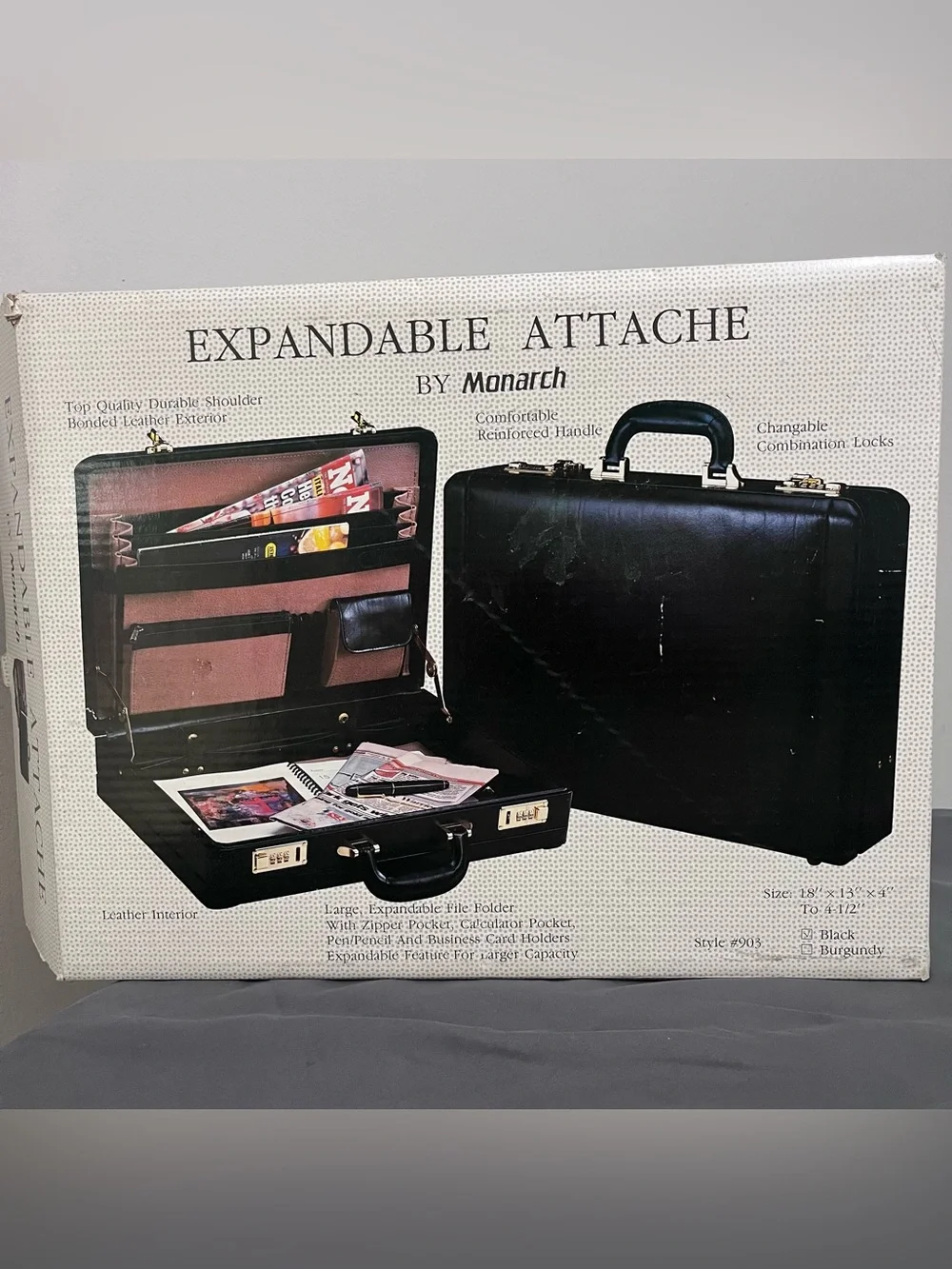 Expandable Attache Briefcase by Monarch - Black Legal Lawyer Attorney Case Prop